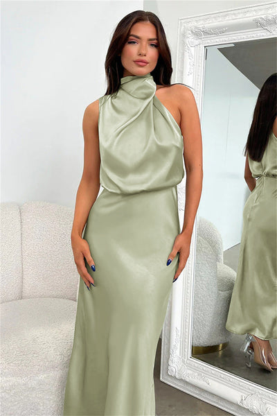 Karlina | Halter Neck Satin Long Dress