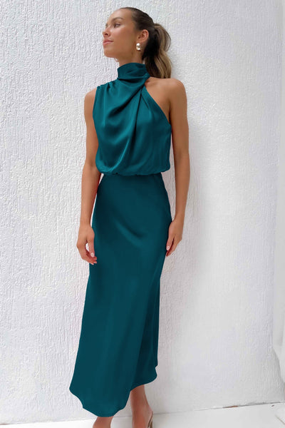 Karlina | Halter Neck Satin Long Dress