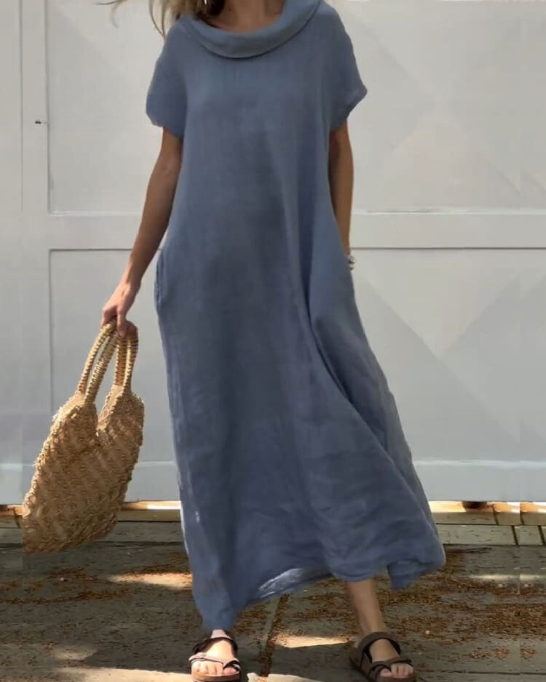 Viona | Elegant Linen-Look Dress With Collar