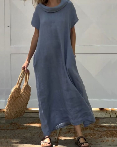 Viona | Elegant Linen-Look Dress With Collar