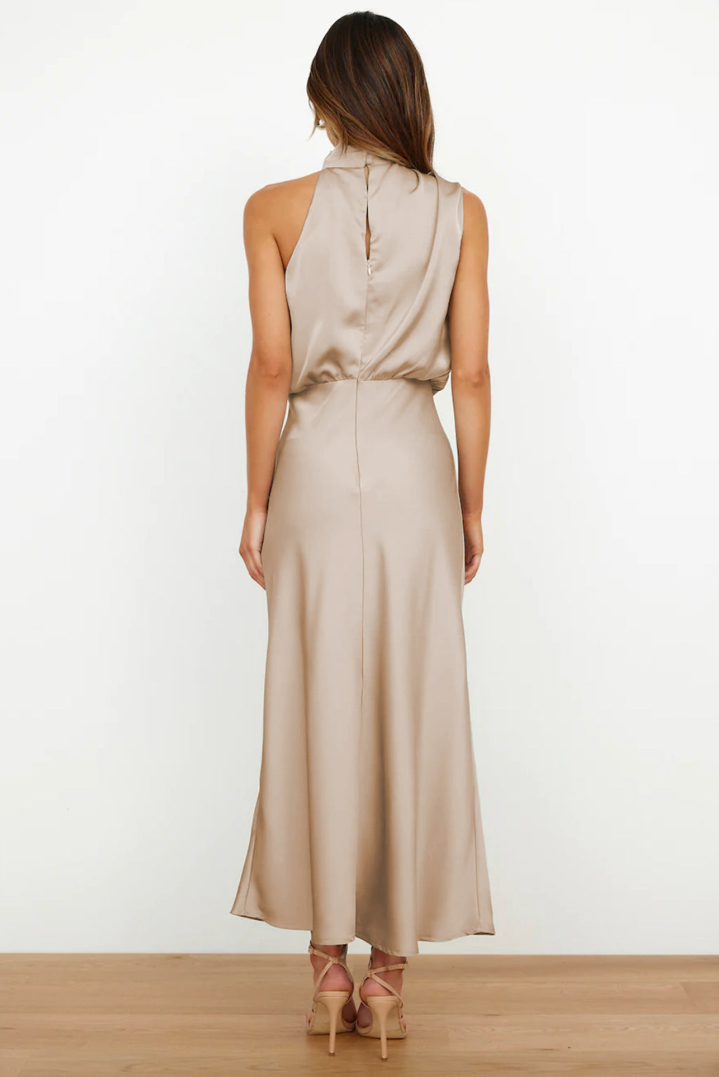 Karlina | Halter Neck Satin Long Dress
