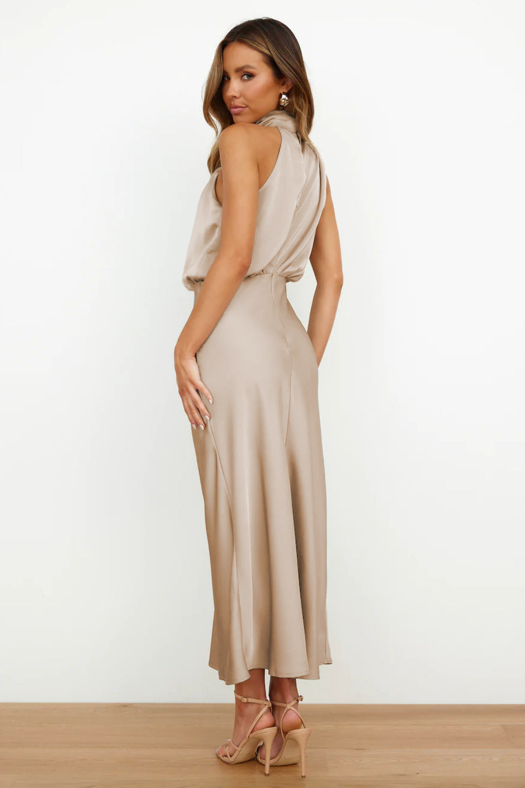 Karlina | Halter Neck Satin Long Dress