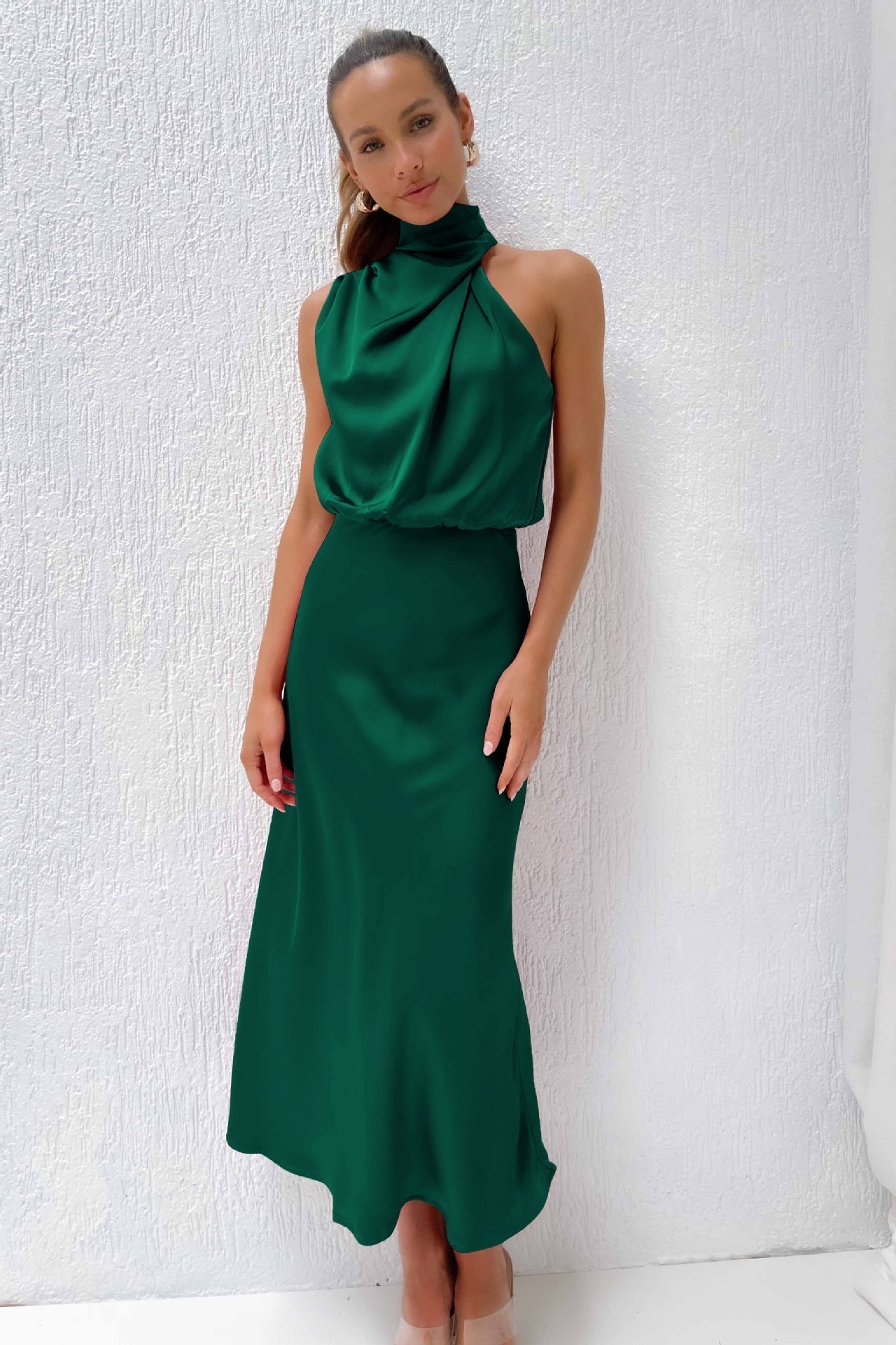 Karlina | Halter Neck Satin Long Dress