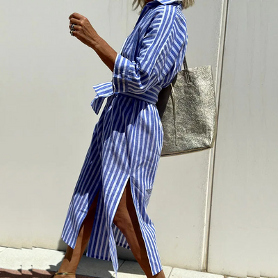 Halley | Sophisticated Striped Comfort Midi Dress