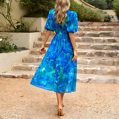 Evelyn - Vintage Glam Lantern Sleeve Midi Dress