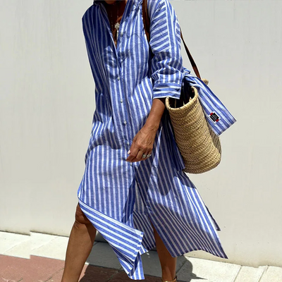 Halley | Sophisticated Striped Comfort Midi Dress