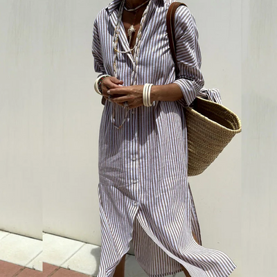 Halley | Sophisticated Striped Comfort Midi Dress