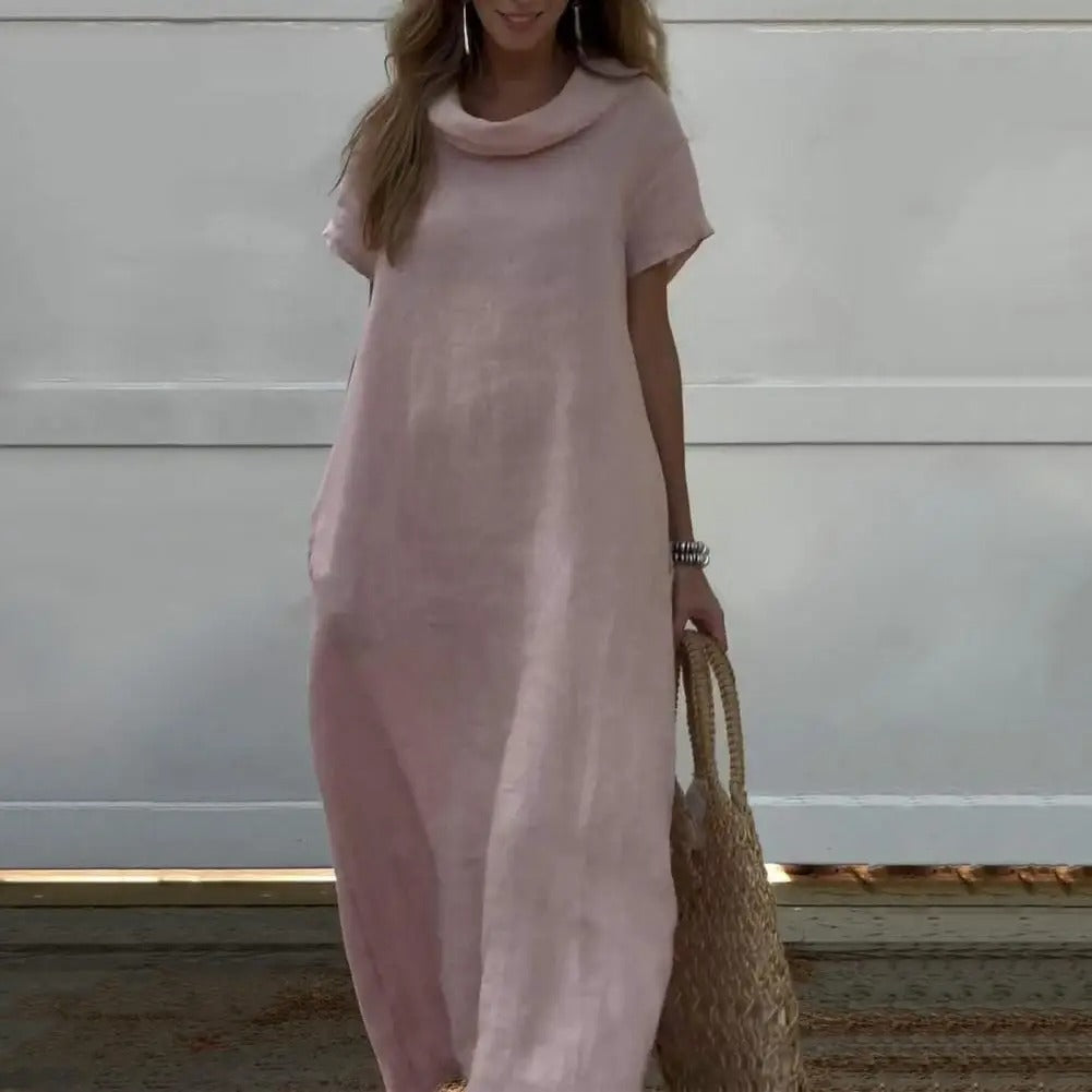 Viona | Elegant Linen-Look Dress With Collar