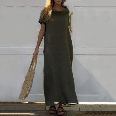 Viona | Elegant Linen-Look Dress With Collar