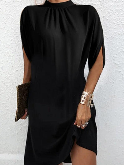 Norala | Modern Black Mock Neck Split Sleeve Midi Dress
